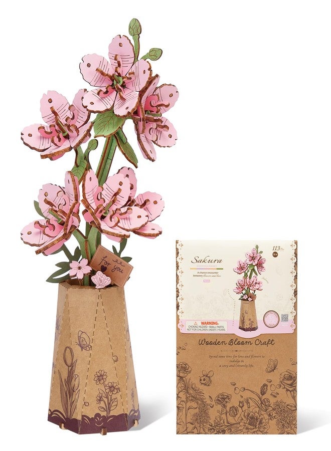 روبوتايم لعبة تركيب ثلاثية الأبعاد من روبوتايم، ساكورا TW101، حرفة يدوية خشبية على شكل زهرة، طقم نموذج زهور اصطناعية للتجميع للكبار، ديكور منزلي ومجموعة هدايا عيد الحب - Image 1